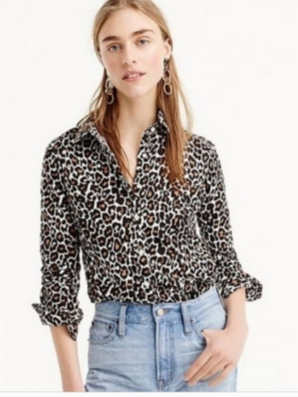 NWOT J. Crew Perfect Shirt in Leopard Print Linen/Cotton Blend in Size 0